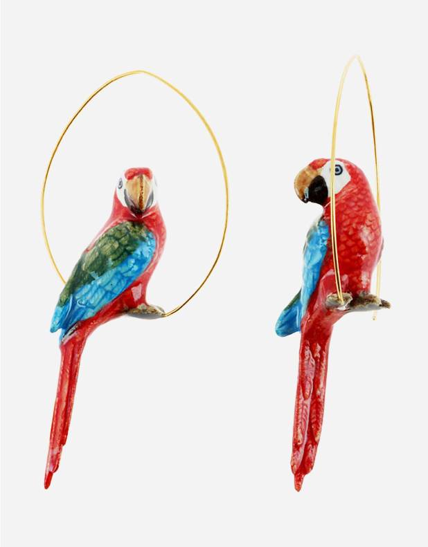CREOLES RED PARROT EARRING