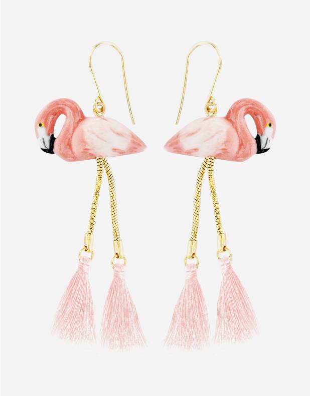 FLAMINGO WITH POMPOMS EARRINGS