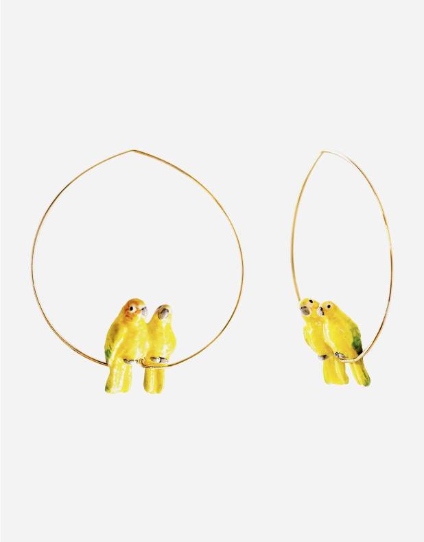 COUPLE YELLOW PARROTS SMALL HOOPS
