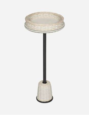 MATISSE LEATHER & RATTAN SIDE TABLE