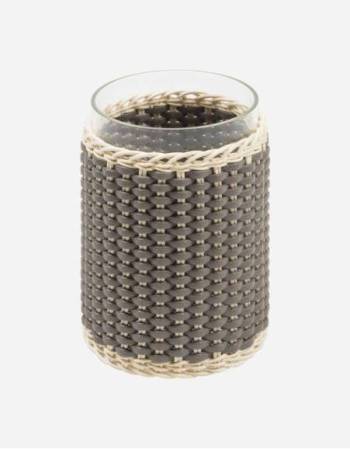 WIDEVILLE LEATHER & RATTAN CANDLE HOLDER