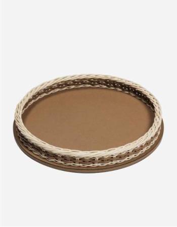 ORSAY LEATHER & RATTAN TRAY ROUND