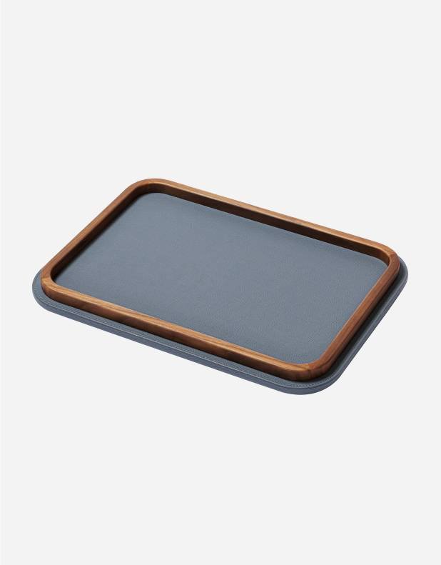 RECTANGULAR ROUNDED TRAY WITH WOOD FRAME