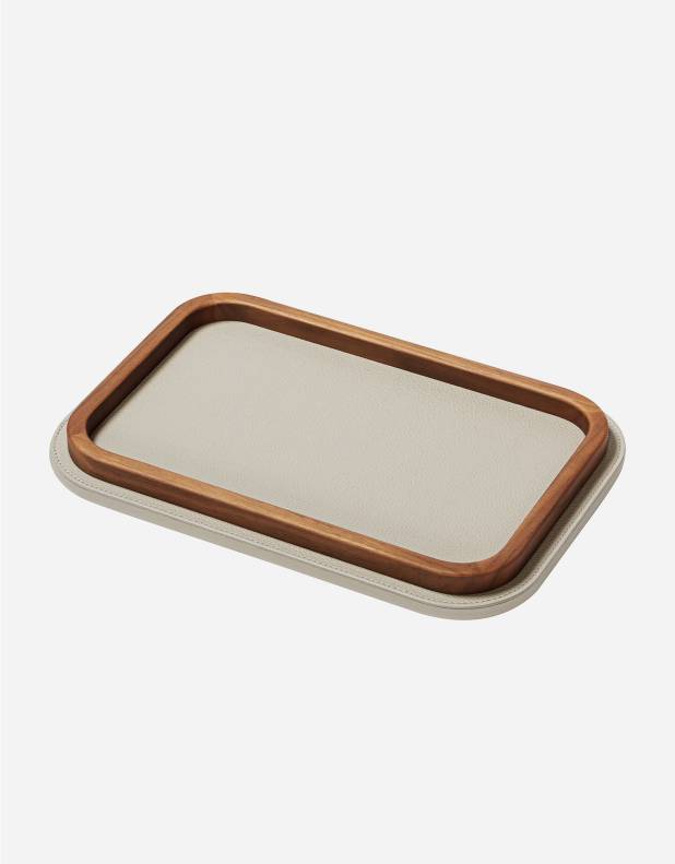 RECTANGULAR ROUNDED TRAY WITH WOOD FRAME SMALL